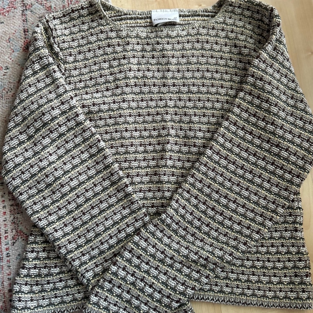 Fashion Bug Black and White Crew Neck Sweater with Geometric Pattern